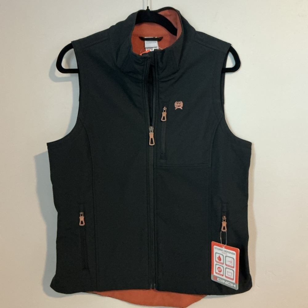 CINCH Women's Full Zip Lined Vest Stand-Up Collar Black/Peach Size S